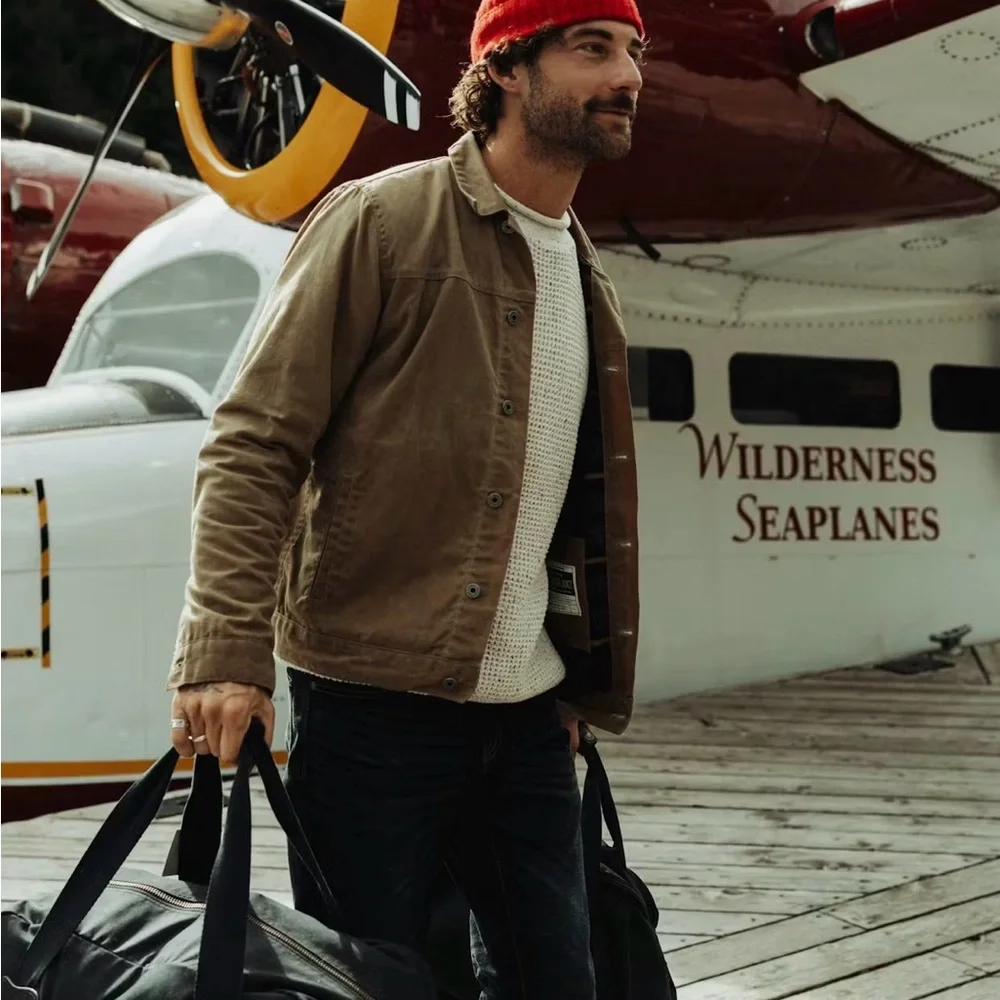 Huckberry Brown Shirt Jacket with Striped Interior - Picture 2 of 7